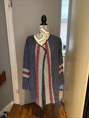 Pink Martini Open Front Striped Cardigan in Navy, Red, Cream